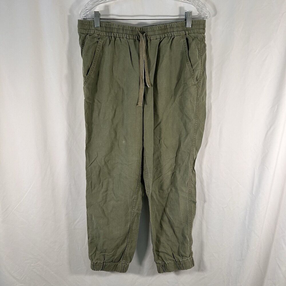 J. Crew Linen Blend Joggers Women's 8 Green Pull On Drawstring Pockets High Rise